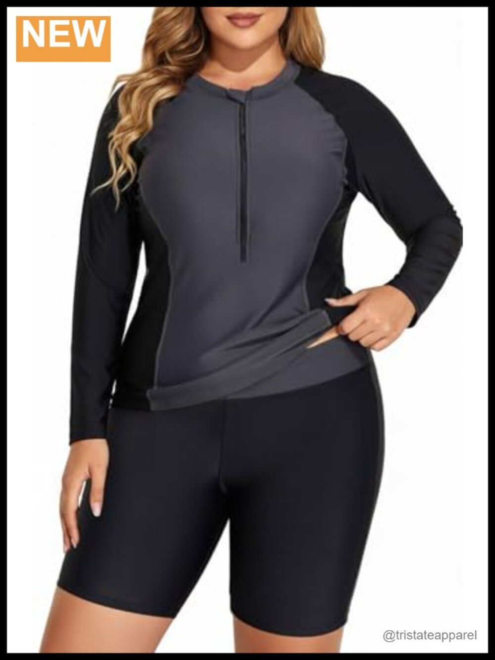 Plus Size Long Sleeve Rash Guard UPF50+ Tankini Swimsuit Set